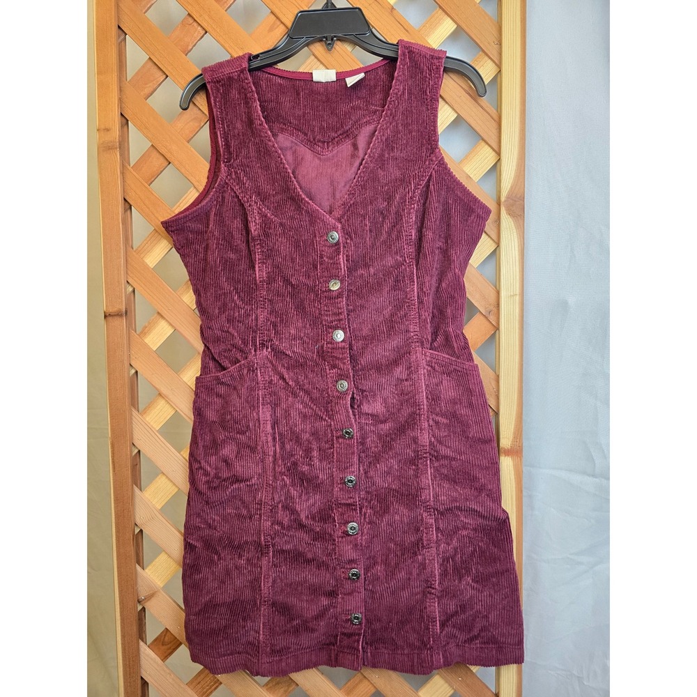 Levi's Corduroy Button Front Dress Womens Large Burgundy Sleeveless Mini - NEW